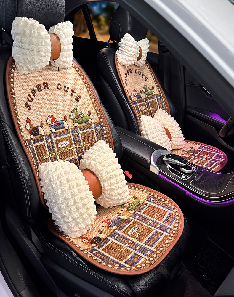 Linen Car Seat Cushion, Universal for All Seasons, High-End and Cute, Breathable Summer Cooling Pad for Women, Car Seat Cover Cushion