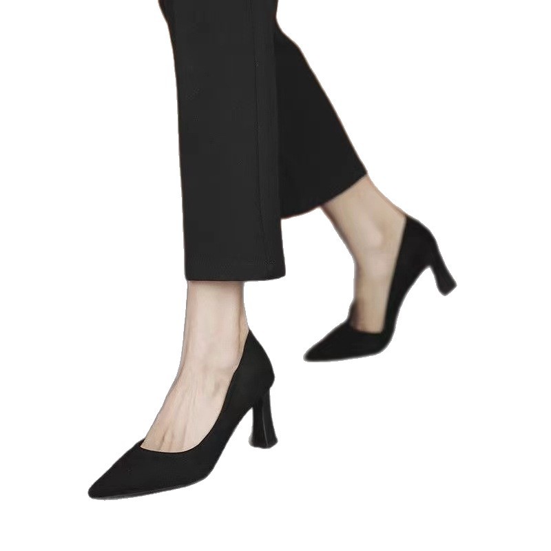 2025 Autumn New Style Pointed Toe Suede Shallow Thick Heel Slip-On Versatile Elegant Commuting Shoes_vogvips.com