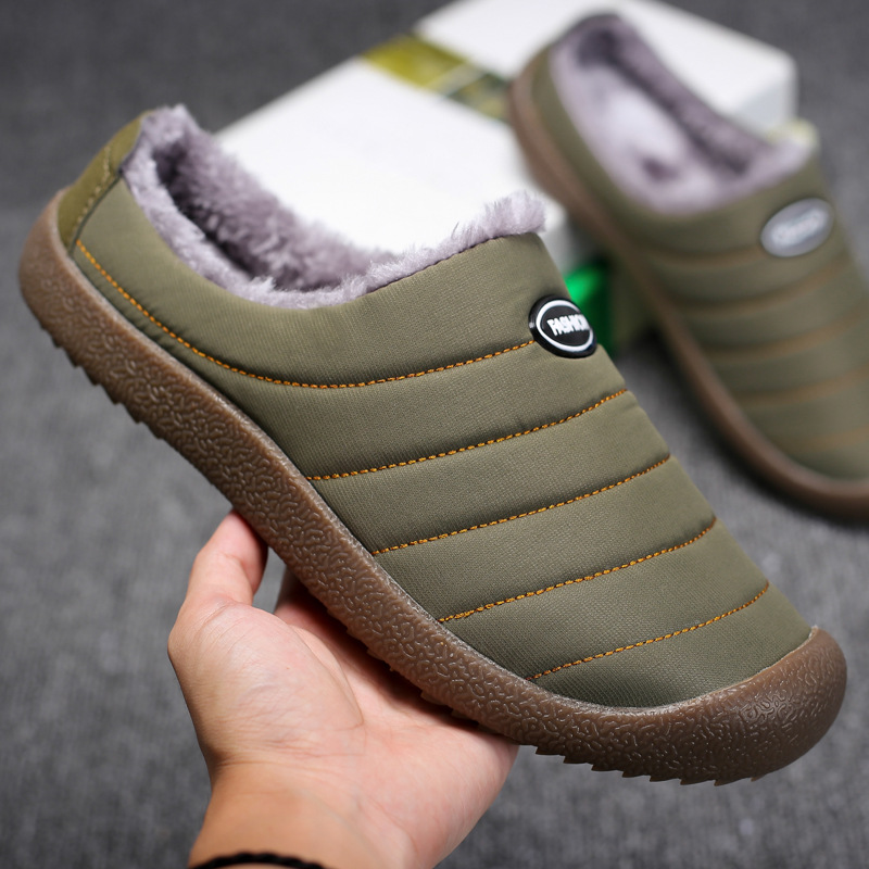 哈比鲨新款加绒棉拖鞋冬季一脚蹬防护室内外中老年人保暖加厚拖
