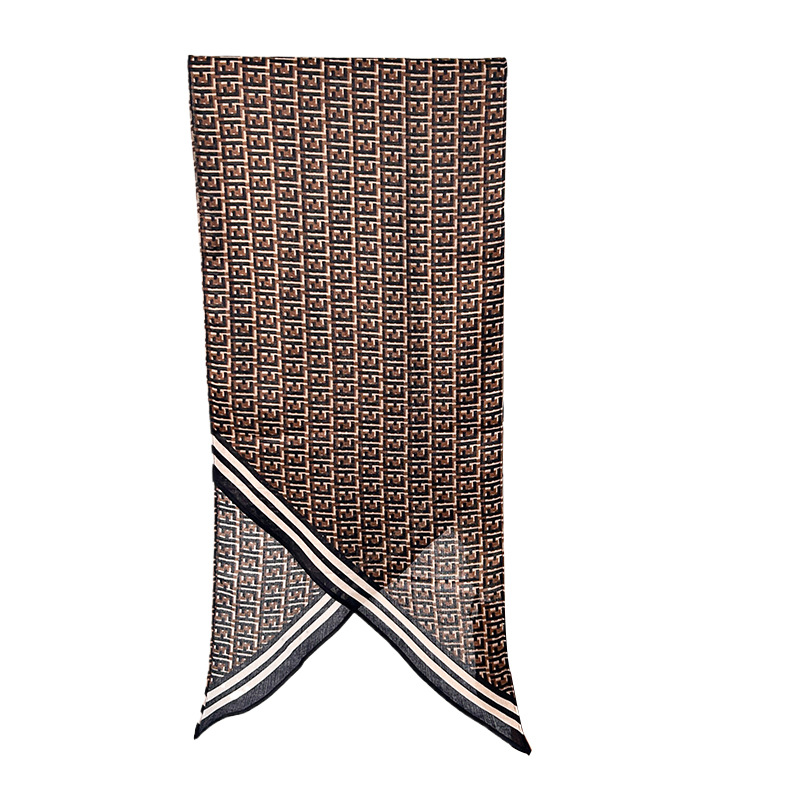 Bufanda paralela Bufanda de temperamento de moda de primavera y otoño para mujer Bufanda de seda de imitación Bufanda paralela impresa de disposición repetida de alta calidad