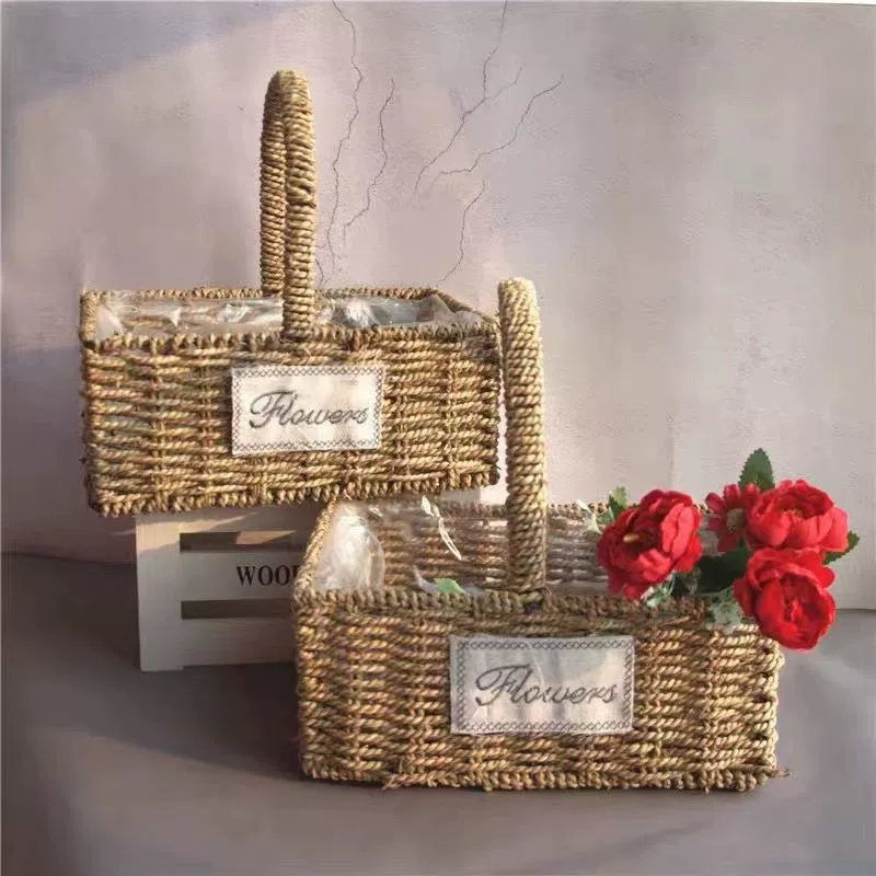 Корзина для цветов ручной работы из соломы и ротанга, сувенир для родов, букет интернет-знаменитостей ко Дню матери и китайскому Дню святого Валентина ручной работы