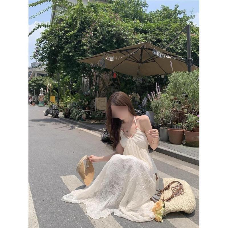 海边度假沙滩裙女旅游连衣裙白色三亚出片穿搭旅行裙子长裙多巴胺|undefined