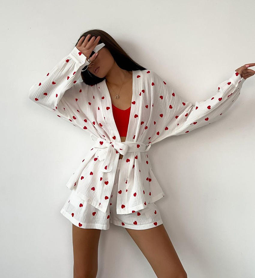 Home Daily Women's Elegant Lady Heart Shape Cotton Shorts Sets Pajama Sets display picture 19
