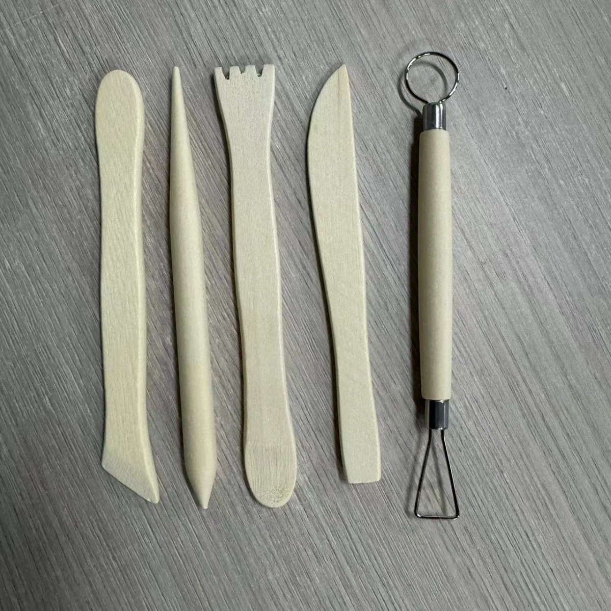 Набор, керамика, резьба по дереву, глина handmade, 5 штук