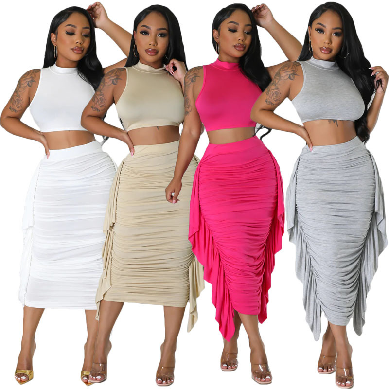420g Weight Sleeveless Sleeve Length Tank Dress Dresses Type Spandex, Polyester Fabric Type Skirt Co-ord Set Sets Type 2 Pieces Set Quantity Daily Occasion Round Neck Neckline Regular Fit Fit Type Solid Color Pattern Summer, Spring Season Women's Gender Sexy, Streetwear Style Ruffles Craft Daily Women's Sexy Streetwear Solid Color Spandex Polyester Skirt Co-ord Set Skirt Sets 21