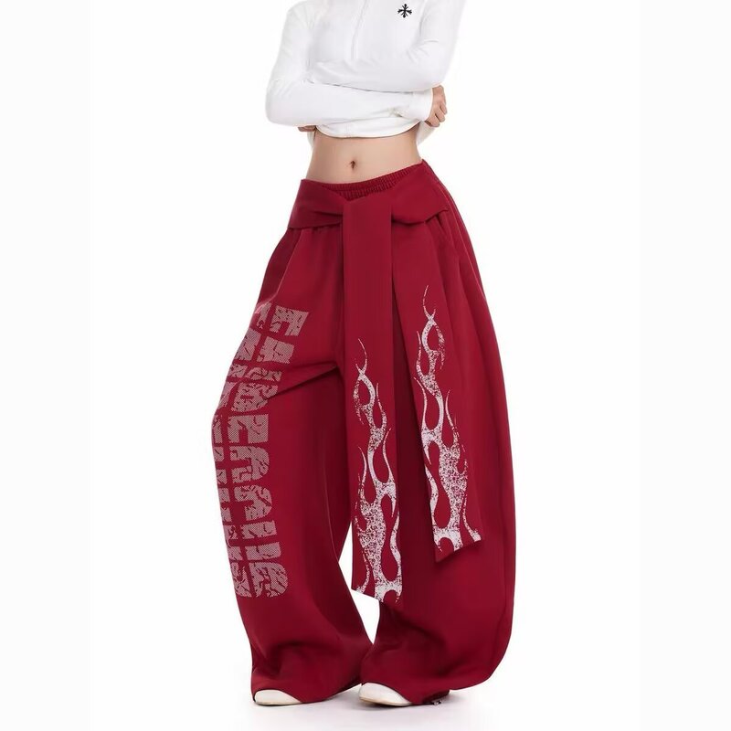 American Street Style Letter Flame Ribbon Casual Sweatpants Retro Niche Design Loose Versatile Straight Wide-Leg Pants