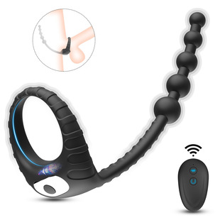 Cross-border new male and female seismic device penis sleeve wireless remote control back court pull bead lock semin ring sex products for couples