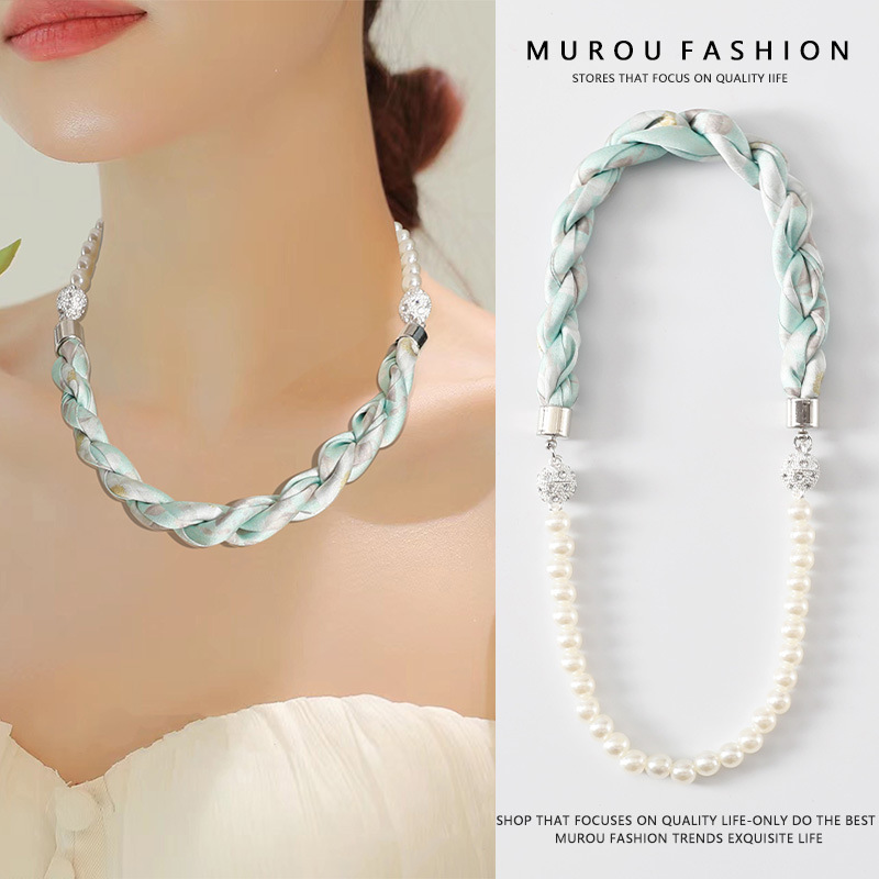 이중 자석 버클 쉘 비드 체인/우아한 녹색 45cm 길이