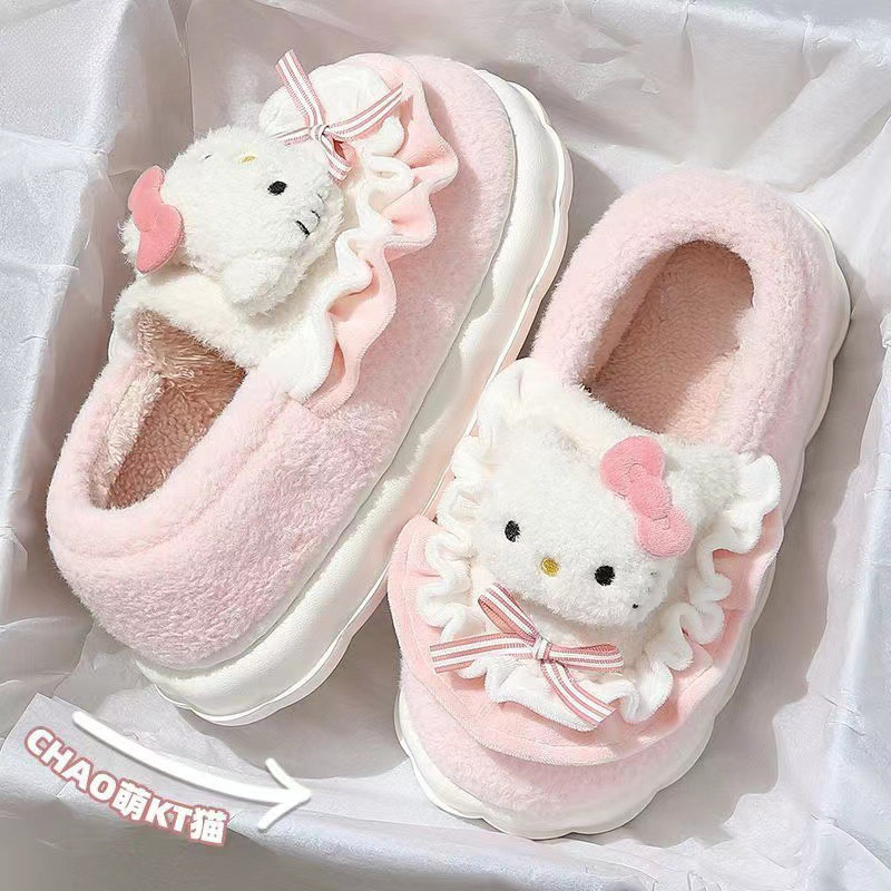 Women's Winter Cute Plush Slippers with Heel Cover, Student Warm Thick Sole Indoor Non-Slip Cotton Slippers