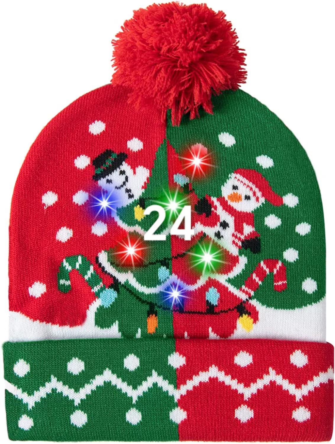 Weihnachtsmütze Garn Acryl Jacquard LED Weihnachtswollmütze Herbst/Winter warme Strick-Weihnachtsmütze_voghion.com