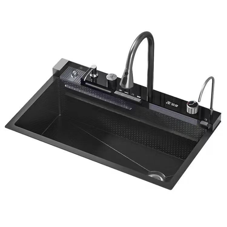 Whale Fly Rain Waterfall Cocina fregadero gran tanque de una sola pantalla digital fregadero de una sola ranura nano 304 fregadero de acero inoxidable