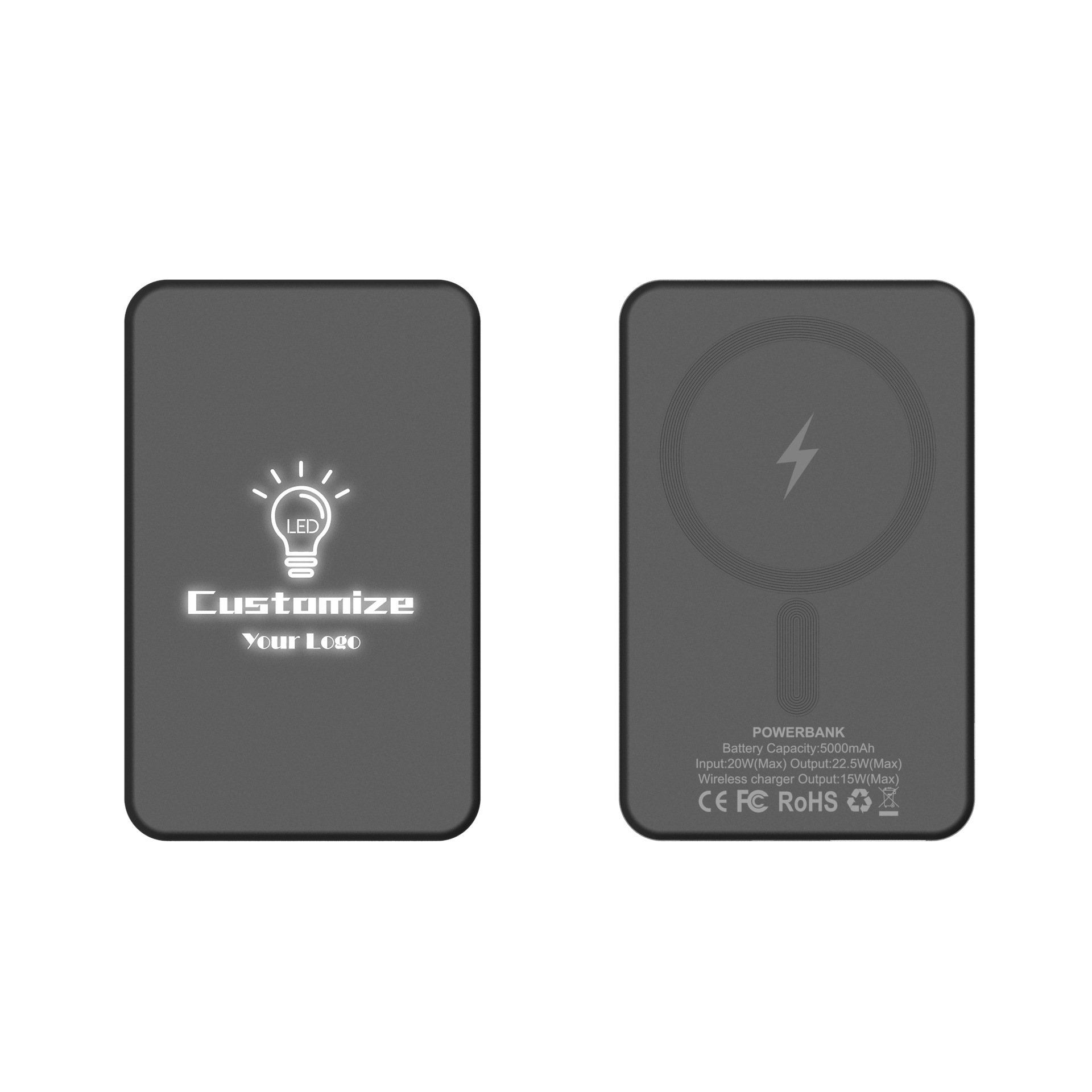 LED beleuchtete Magsafe magnetische kabellose Schnellladefähigkeit mobiles Stromversorgungsgerät mit Rücklicht 15W kabelloses Schnellladen Powerbank