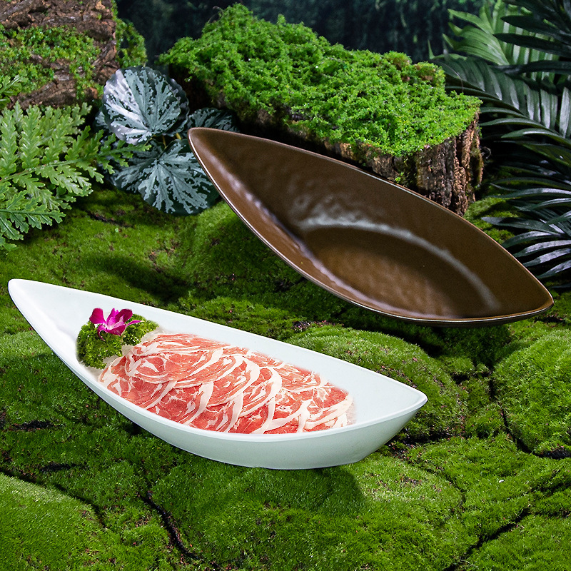 网红山野火锅餐具牛肉盘竹笋盘火锅配菜盘创意异形翘角盘商用密胺|undefined