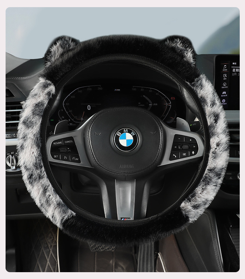 Cute Cartoon Cat Ears Plush Warm Comfortable Breathable Foreign Trade Non-Shedding Winter Car Steering Wheel Cover