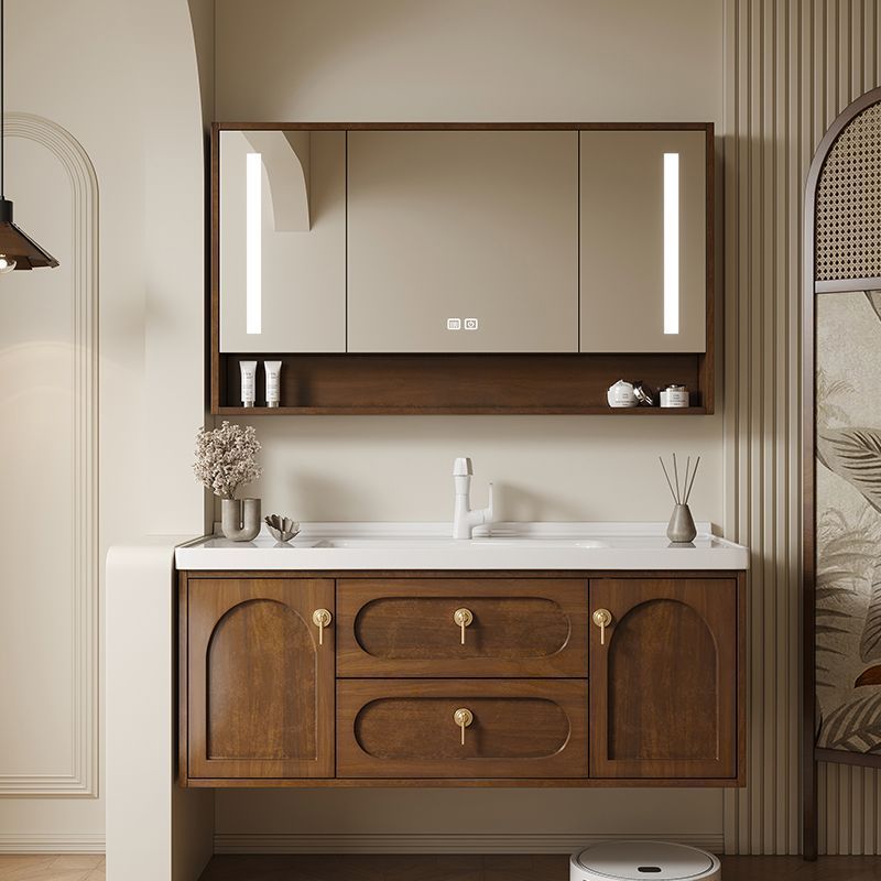 New Chinese Style Oak Bathroom Cabinet Feng Shui Mirror Combination Bathroom Ceramic Integrated Smart Washbasin Washbasin Washbasin