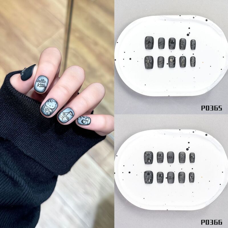 Tiktok Trending Black Leather Kitty Wearable Nails Matte Cat Eye Ultra-Short Ladder Y2K Millennial Hot Girl Nail Stickers Ins Tiktok Trending Black Leather Kitty Wearable Nails Matte Cat Eye Ultra-Short Ladder Y2K Millennial Hot Girl Nail Stickers Ins