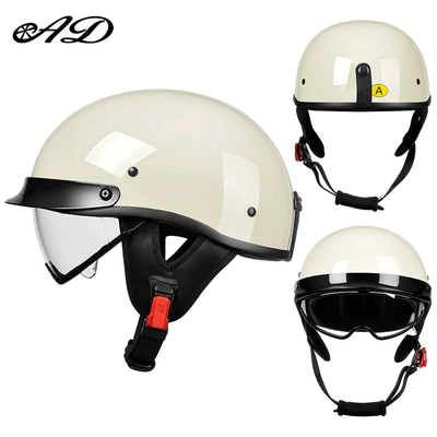 Wholesale Retro Motorcycle Helmets for Men and Women, Summer Half-Helmets for Scooters, Electric Bike Helmets, Japanese-Style Riding Helmets (Motosiklet kaskı (dəbilqə)) - 3ca-type-off-white-transparent-mirror-m55-56-head-circumference