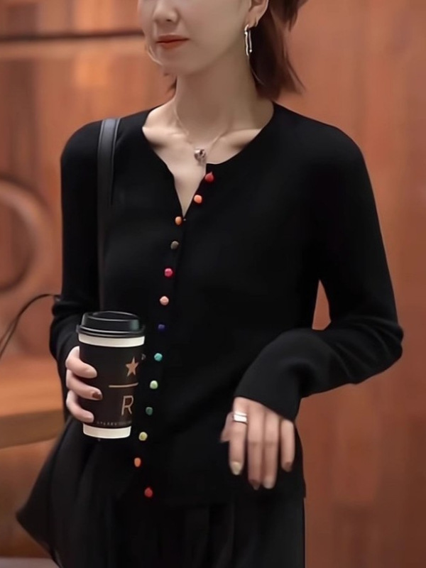 欧货重磅早秋2025新款黑色针织开衫长袖小众洋气女装高级感上衣潮|undefined