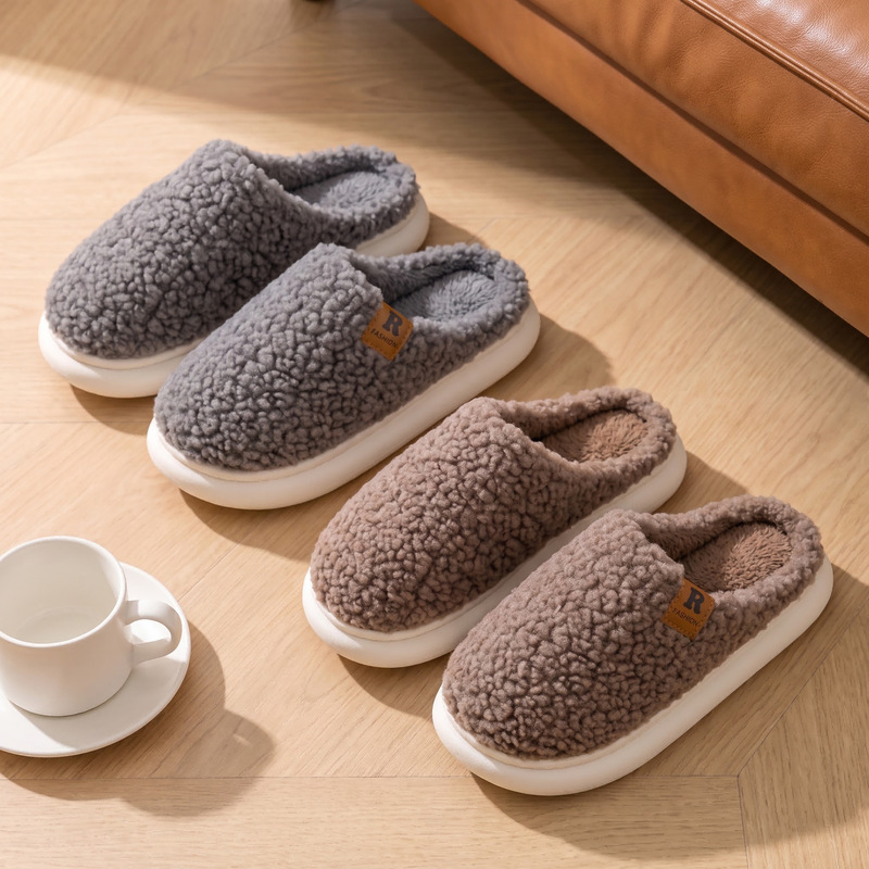 Cross-border autumn and winter cotton slippers for men, indoor home use, couple's closed-toe plush warm cotton shoes, thick-soled, non-slip, suitable for outdoor wear for women Cross-border autumn and winter cotton slippers for men, indoor home use, couple's closed-toe plush warm cotton shoes, thick-soled, non-slip, suitable for outdoor wear for women