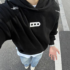 刺绣美式高街黑色连帽卫衣女春秋新款宽松休闲小众潮牌情侣批发