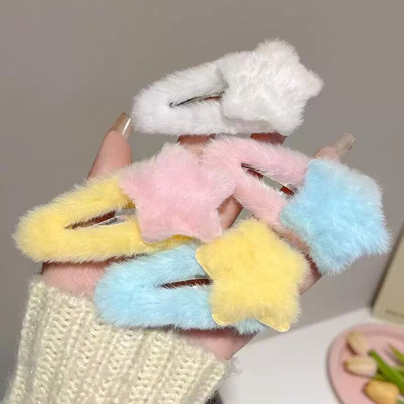 Invierno peluche clip de pelo colorido lindos pentagramas clip de pelo niños clip de pelo extraño clip de boca de pato extraño adornamiento para el pelo