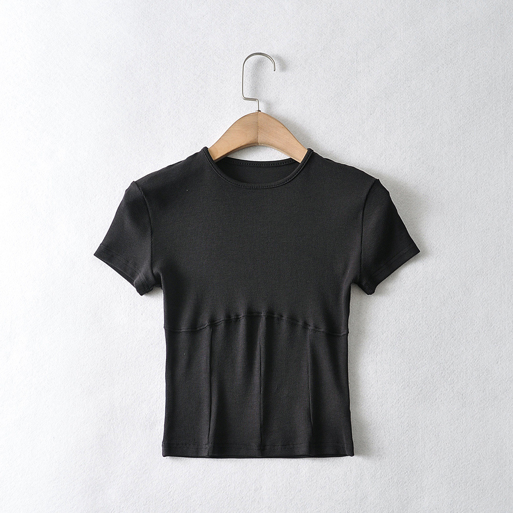 summer new fashion stitching short round neck solid color short-sleeved T-shirt  NSAC31329