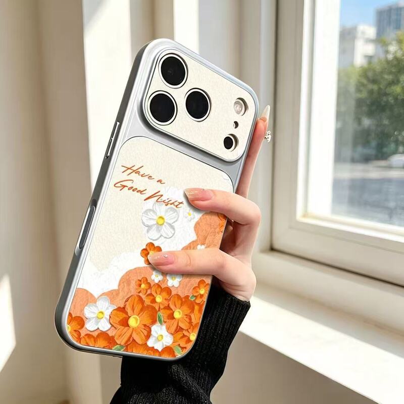 Cross-Border Oil Painting Flower Orange Corning Shell 17 Suitable for iPhone 16 with Lychee Texture Large Window 15 Pro Max 14/13/12 Cross-Border Oil Painting Flower Orange Corning Shell 17 Suitable for iPhone 16 with Lychee Texture Large Window 15 Pro Max 14/13/12