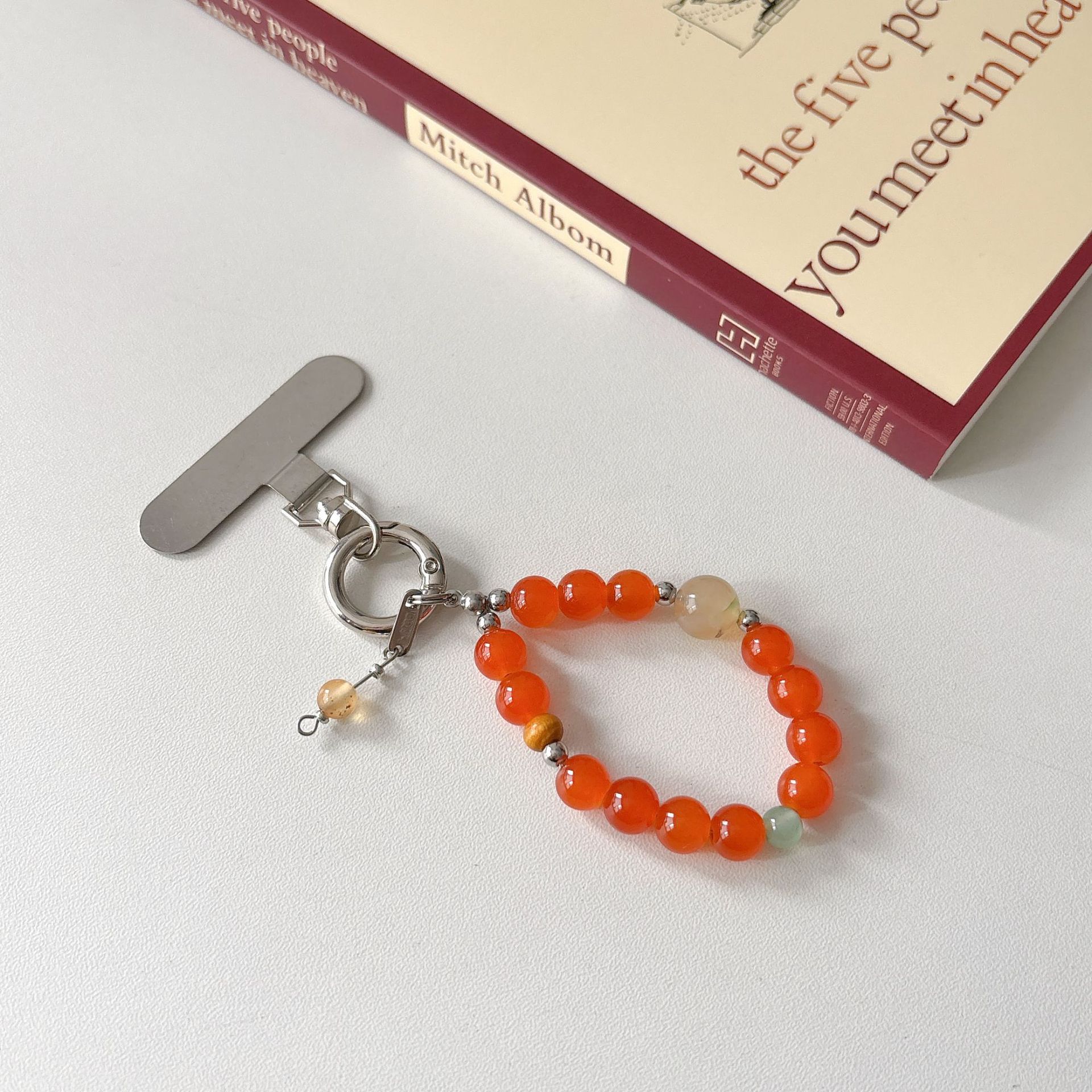 Marca de moda original cadena de teléfono móvil vidrio natural con cuentas caja de teléfono móvil cordón bolso colgante muñeca colgante estilo ins