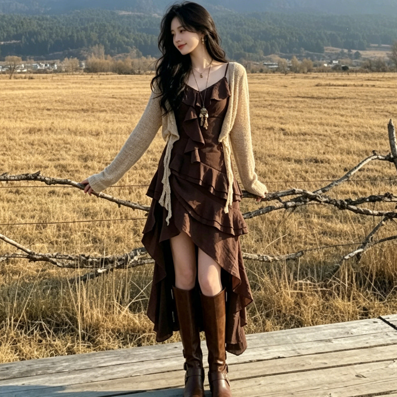 Sichuan Grasslands Xinjiang Yunnan Travel Outfit Dress for Women 2026 New Early Summer Korean Style V-Neck Strap Dress Sichuan Grasslands Xinjiang Yunnan Travel Outfit Dress for Women 2026 New Early Summer Korean Style V-Neck Strap Dress