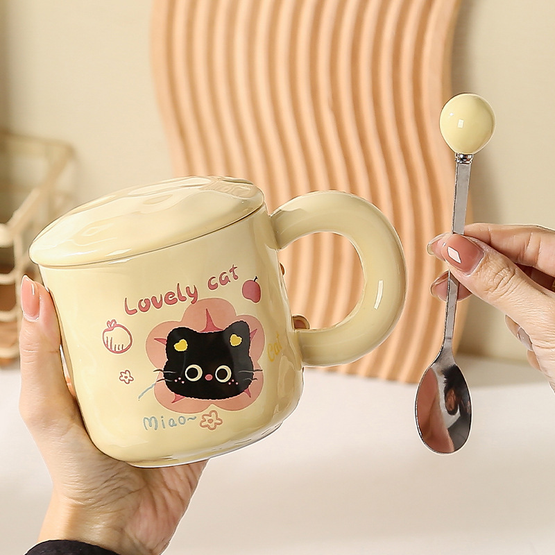 小さな黒猫かわいいクリエイティブエレガントシンプルな漫画マグ立体セラミックカップかわいいお土産ギフトボックスセット|undefined
