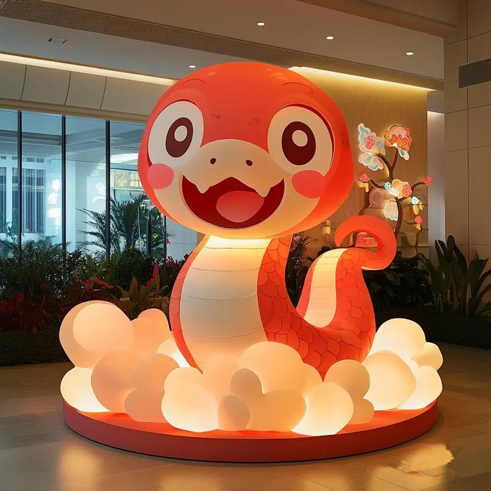2025年新款充气卡通蛇气模大型财神爷吉祥物发光led装饰气模蛇