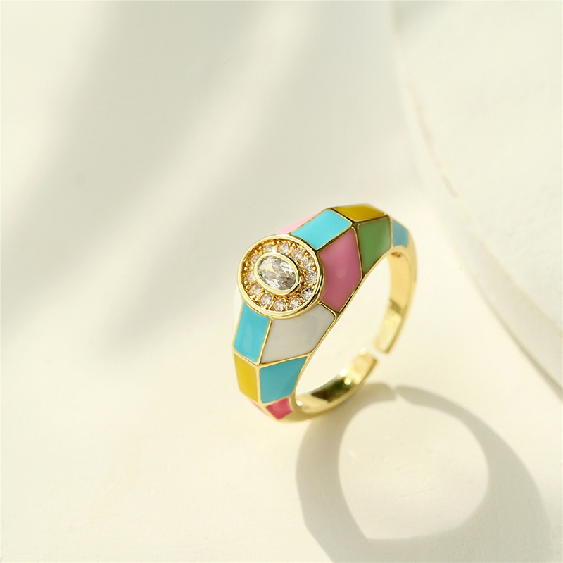 Vente En Gros Bague Ouverte En Cuivre Carrée Avec Zircon De Couleur Mélangée Nihaojewelry display picture 9