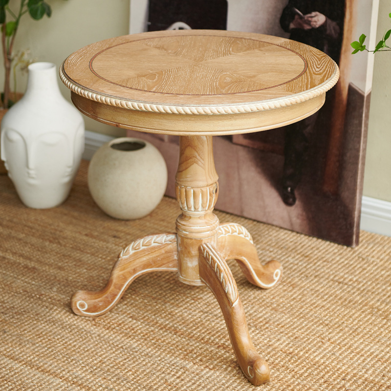 European Solid Wood Coffee Table, Retro Small Round Table, Small Tea Table, Telephone Table, Scandinavian Log Wedding, American Small Round Table