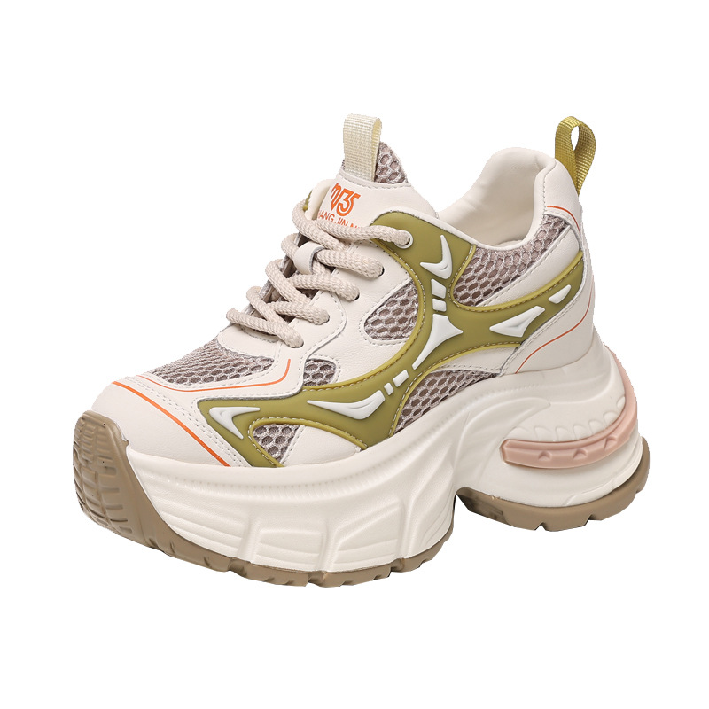 Giày sneaker nữ đế dày tăng chiều cao lưới thoáng khí — Màu trắng