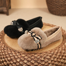 毛毛鞋女秋冬2023新款平底加绒豆豆鞋兔毛棉瓢鞋外穿大码41-43冬
