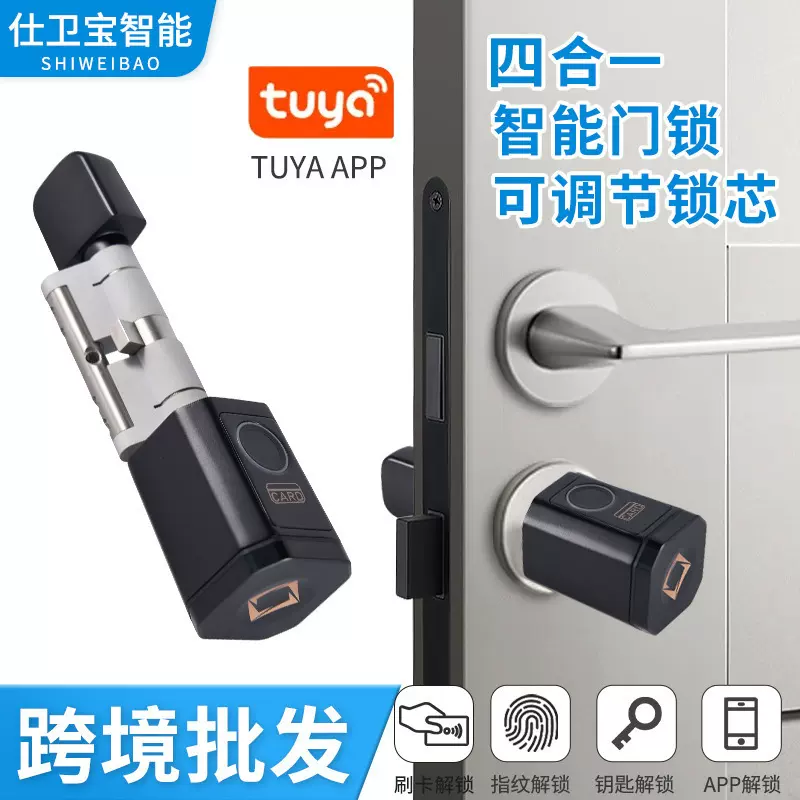 家用智能涂鸦指纹锁可调节锁芯厂家批发防盗门木门免布线球形门锁