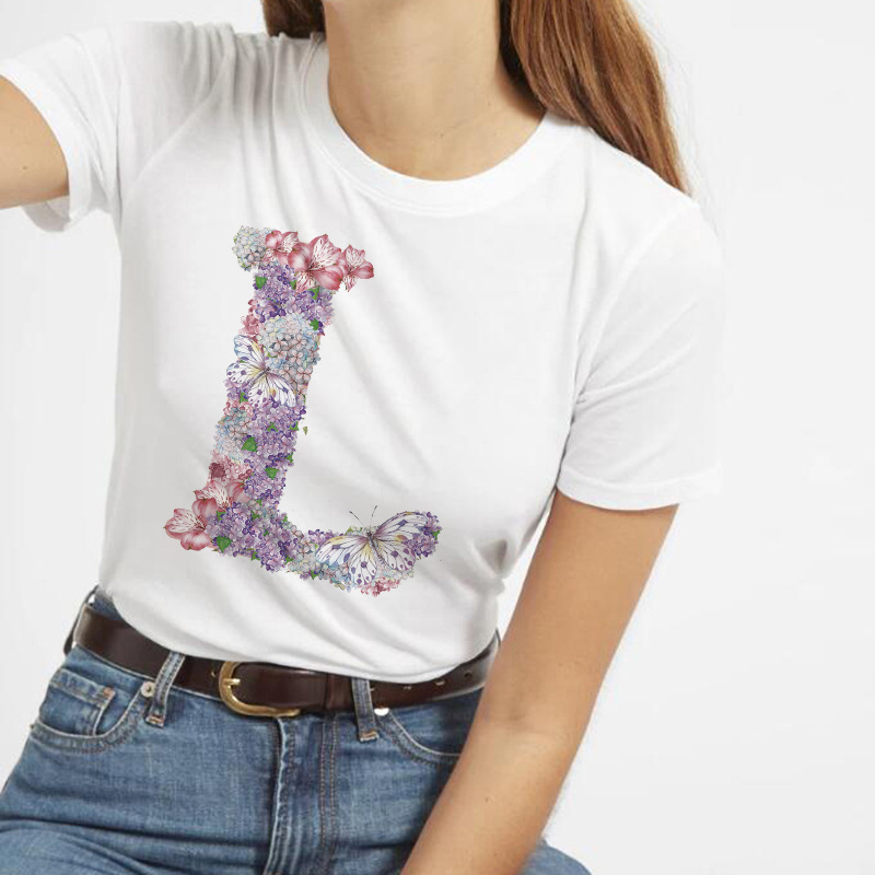 butterfly 26 letters printed short-sleeved t-shirt  NSATE61007