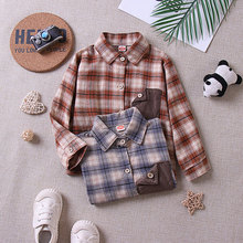 GL-kids韩版秋季新品儿童复古撞色口袋格子衬衫 男女宝水洗格开衫