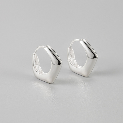 Korean 925 Pure Silver North European Minimalist Style Geometric Rhombus Earrings Asymmetrical Light Luxury Women's Earrings