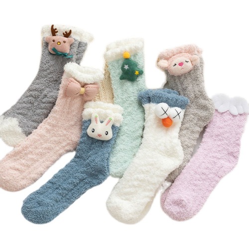 Anti-hair loss coral velvet socks for women ins funny creative cartoon cute sweet floor socks home thickened socks