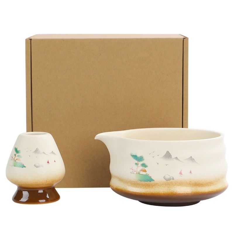 Sansui, sticker, matcha, tea cup, ceramic set, gradient