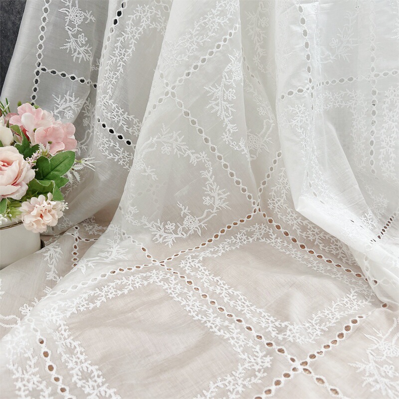 Tencel Perforated Embroider Fabric Retro Milk Silk Cut Out Embroider New Chinese Dress Clothing Fabric in Stock