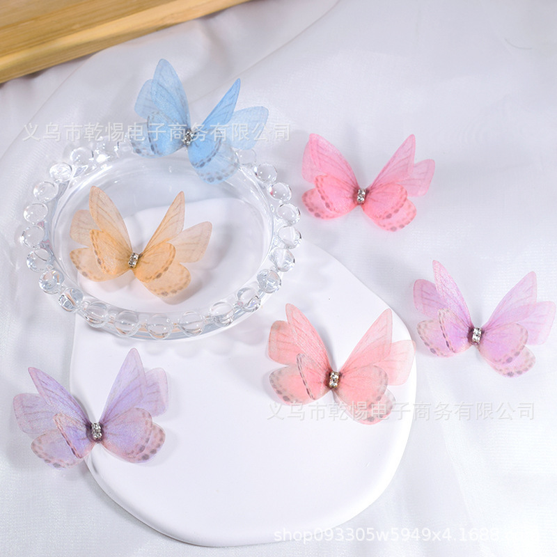 5cm mini mesh butterfly double layer handmade diy decoration material accessories headdress hair accessories face nail stickers wholesale
