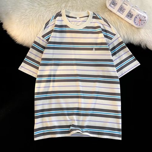 Crew Neck Striped Urban Style Long-Sleeve T-Shirt for Men, Fashionable Streetwear Brand, Literary and Youthful, Trendy Base Layer Top