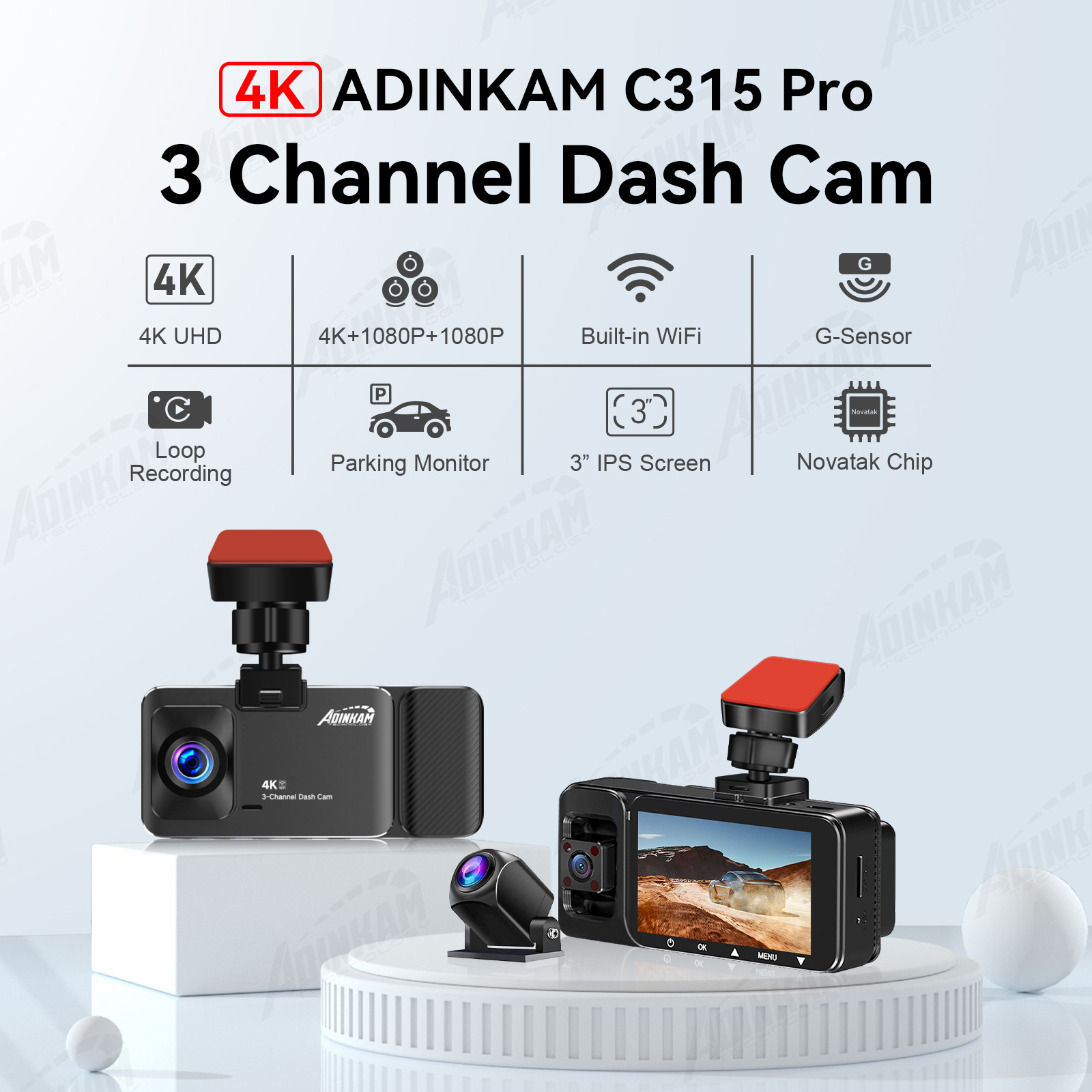 Nueva grabadora de conducción especial de tres lentes con imagen de marcha atrás de vídeo 4K visión nocturna de alta definición 1080P con WIFI