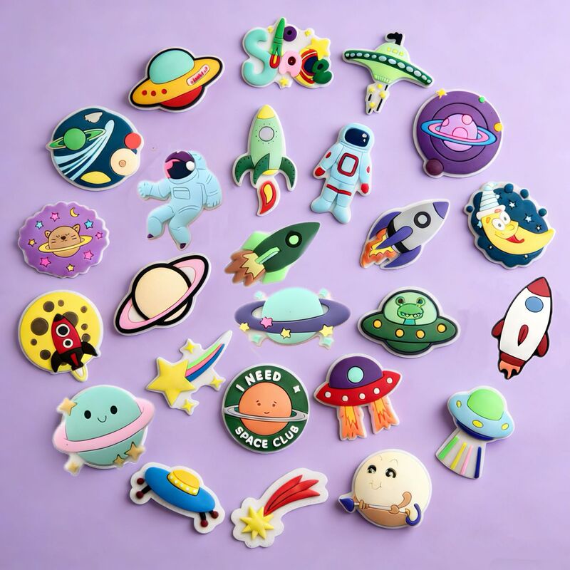 Astronaut Croc Shoes Flower Decoration Rocket Astronaut Croc Shoes Accessories Cartoon DIY Planet Spaceship Shoe Buckle