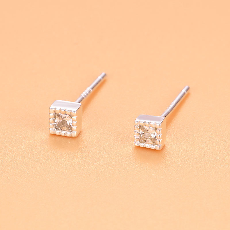 4g Weight Rhinestones Inlay Material Ear Studs Classification 1 Pair Quantity Street Occasion 925 Sterling Silver Material Square Pattern Women'S Gender Plating Design Simple Style Style 1 Pair 925 Sterling Silver Rhinestones Square Ear Studs 4