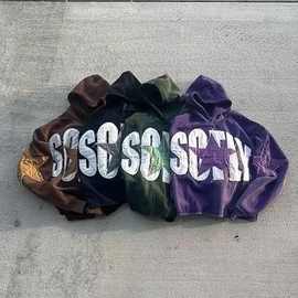 跨境亚马逊新款街头潮牌连帽卫衣男女宽松字母星星印花情侣外套