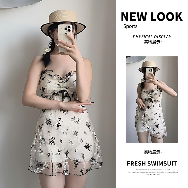 2025 nuevo dulce trajes de baño de mujer flor triturada cabdajes de vestir tipo vestido de abdomen delgado trajes de baño de vacaciones de aguas termales junto al mar