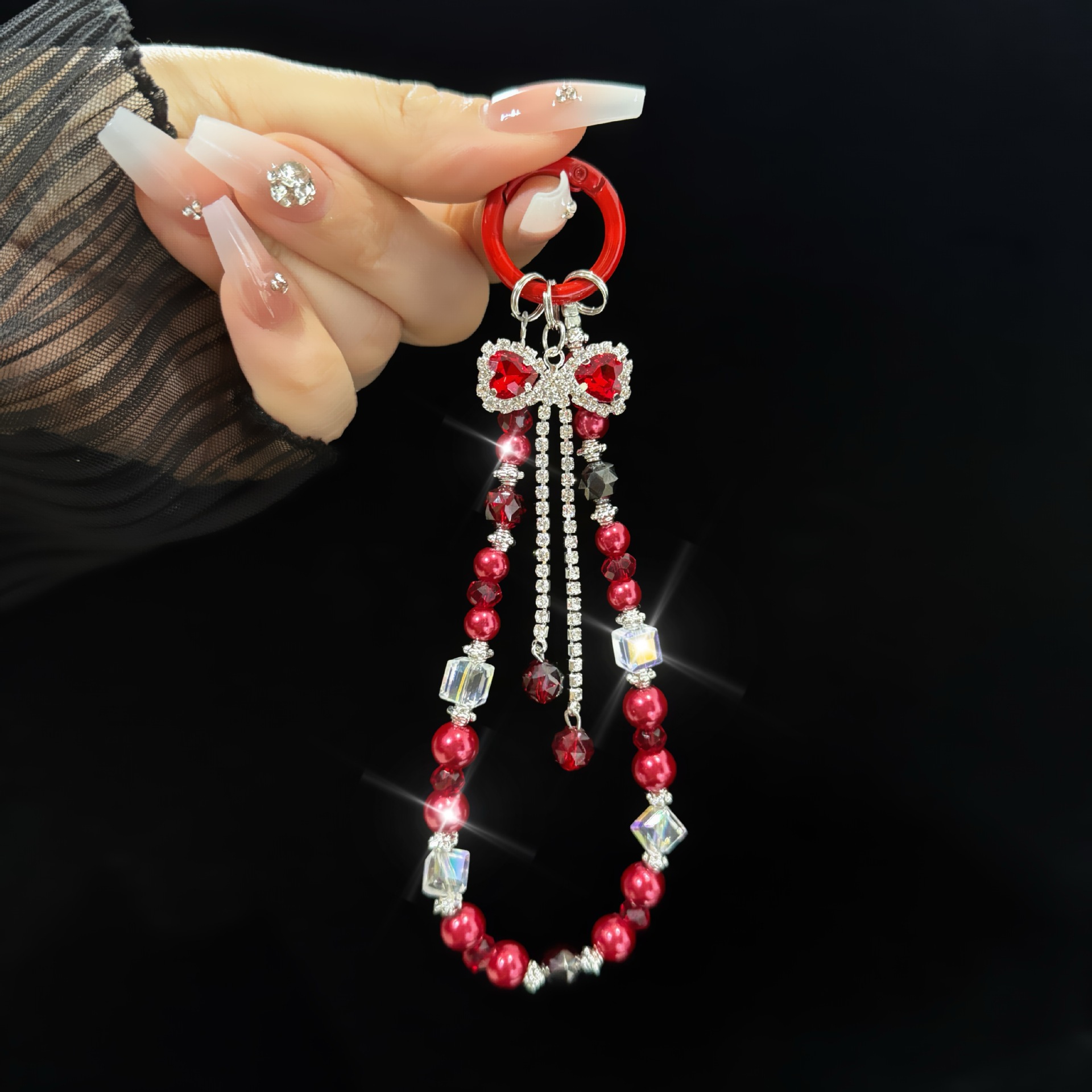 Ligero lujo rhinestone bowknot cadena de teléfono móvil colgante de cristal cadena de muñeca joyería mujer alta sensación cordón de teléfono móvil